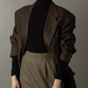 Vintage Brown houndstooth men blazer wool